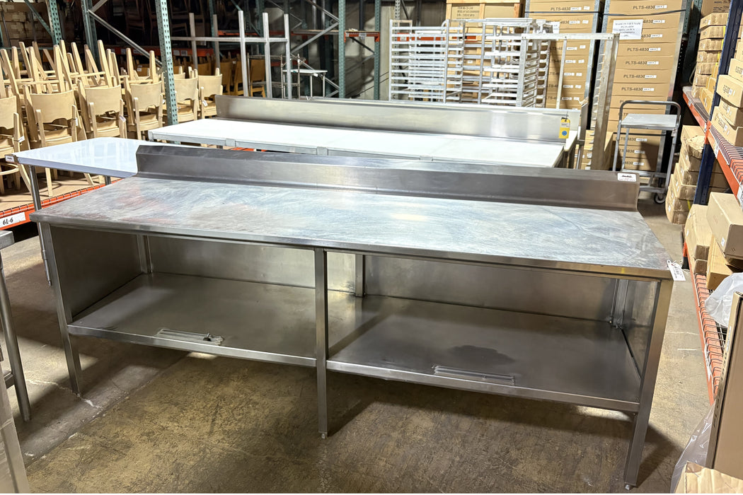 Used 96" x 30" Stainless Steel  Work Table with Closed Undershelves