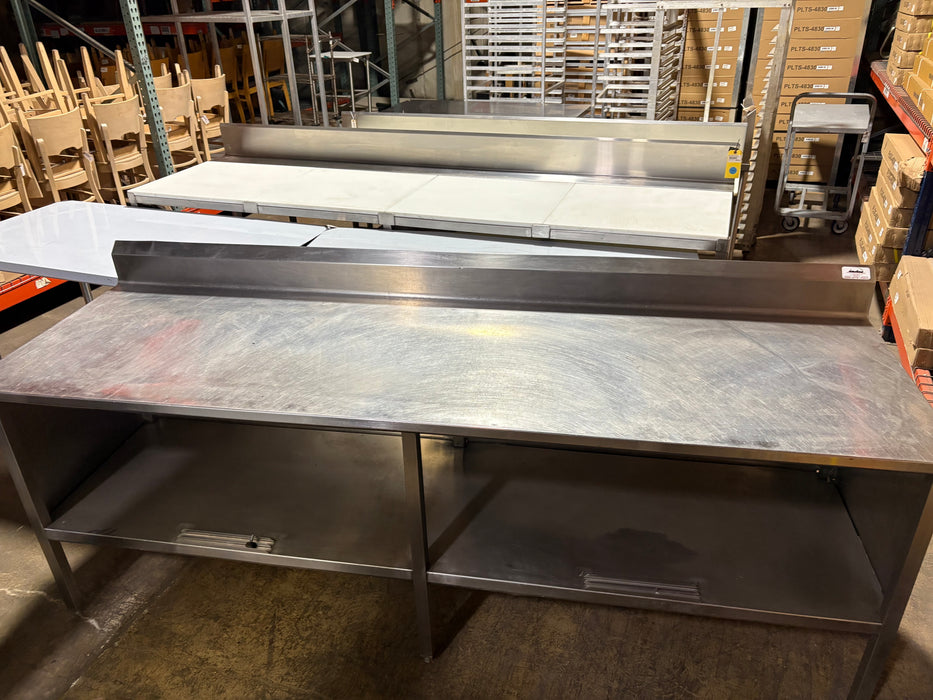 Used 96" x 30" Stainless Steel  Work Table with Closed Undershelves