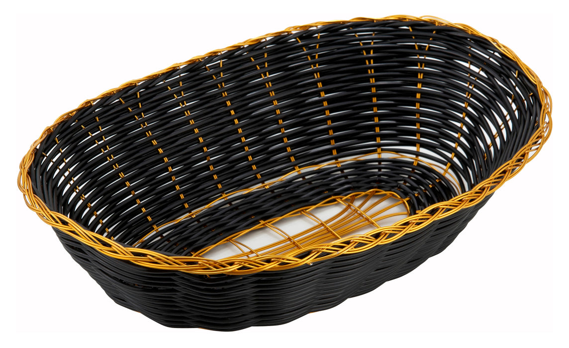 Poly Woven Baskets, Oval, 9" x 7" x 2-3/4", Black/Gold (12 Dozen)-cityfoodequipment.com