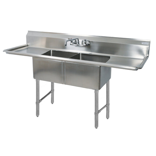 Stainless Steel 2 Compartments Sink w/ Dual 18" Drainboards 18" x 18" x 12" D Bowls-cityfoodequipment.com