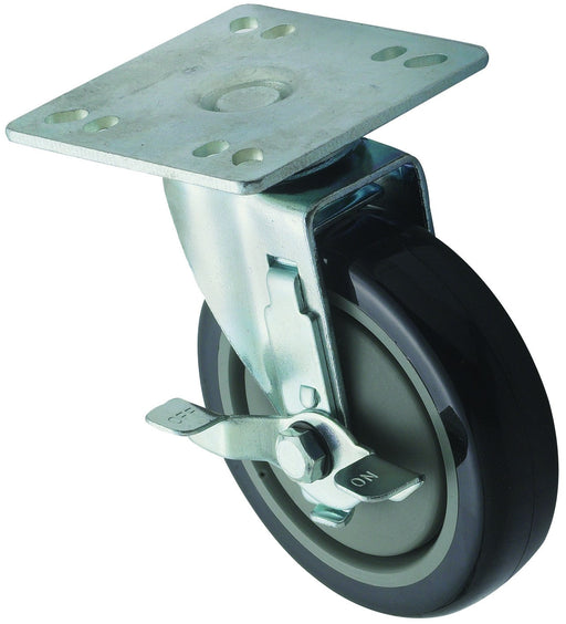 Caster w/Brake for 4" x 4" Universal Plate, 2pcs, 5"Dia (4 Set)-cityfoodequipment.com