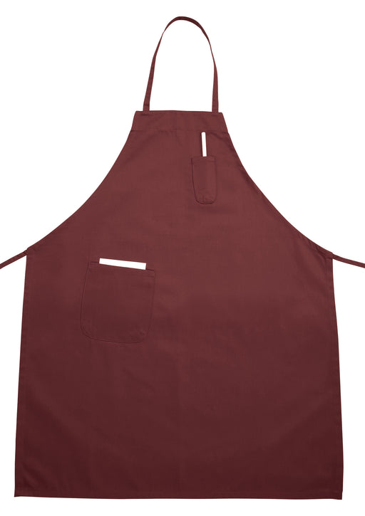 Full Length Bib Apron w/Pocket, Burgundy (12 Each)-cityfoodequipment.com