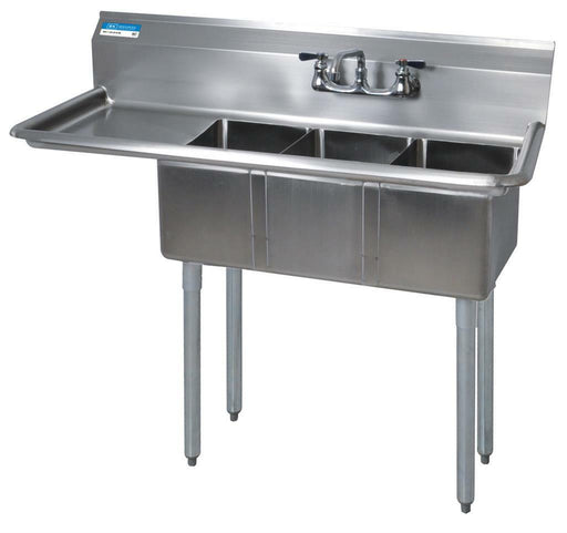 Compass 3 Compartments Convenience Store Sink 15" Left Drainboard 10" x 14" x 10" D Bowls-cityfoodequipment.com