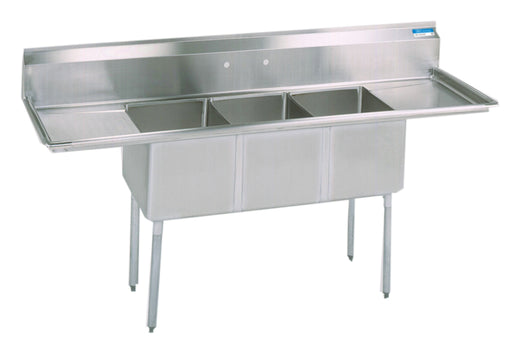 S/S 3 Compartments Sink w/ & Drainboards 15" x 15" x 14" D Bowls-cityfoodequipment.com