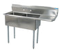S/S 2 Compartments Sink w/ 18" Right Drainboard 16" x 20" x 12" D Bowls-cityfoodequipment.com