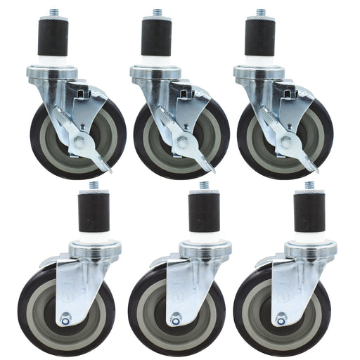 5" Polyurethane 1-5/8" Expanding Stem Swivel Caster With Top Lock Brake For Work Table - Qty 6-cityfoodequipment.com