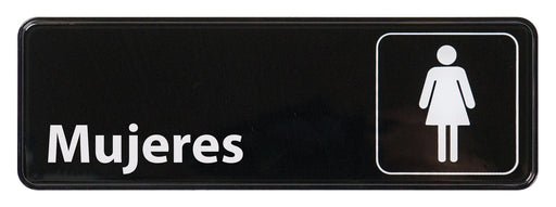 Information Sign, Spanish, "Women", 3" x 9", Black (12 Each)-cityfoodequipment.com