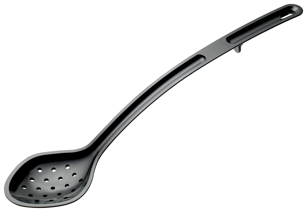 15" Perforated Serving Spoon, Black, PC, Curve (12 Each)-cityfoodequipment.com
