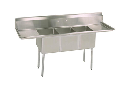 S/S 3 Compartments Economy Sink Dual 18" Drainboards 18" x 18" x 12"-cityfoodequipment.com