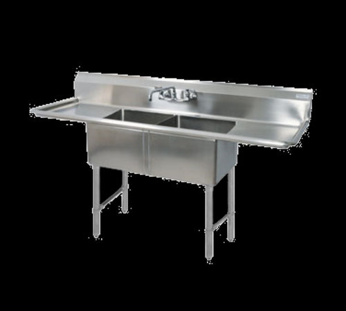 Stainless Steel 2 Compartments Sink w/ & Dual 18" Drainboards 18" x 18" x 12" D Bowls-cityfoodequipment.com