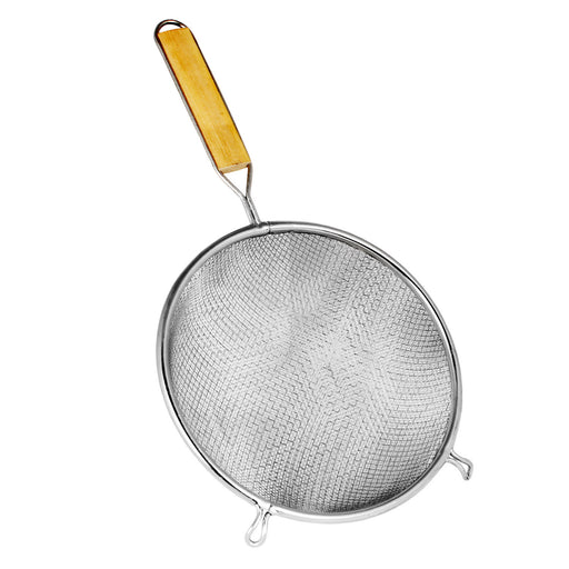 Thunder Group SLSTN5406 6" Strainer w/ Double Medium Mesh & Wooden Handle, Stainless - 12, (each)-cityfoodequipment.com
