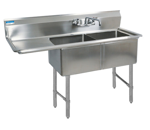 Stainless Steel 2 Compartments Sink 10" Riser Left Drainboard 16" x 20" x 14" D Bowls-cityfoodequipment.com