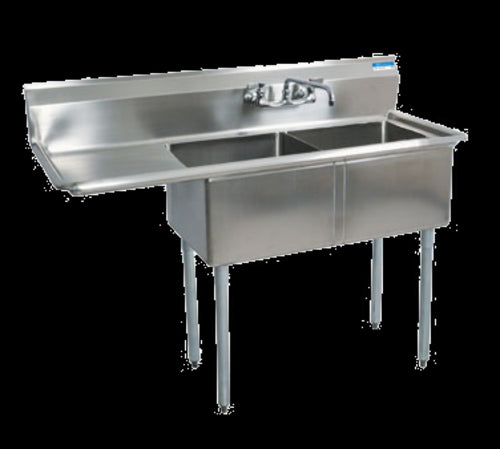 Stainless Steel 2 Compartments Sink w/ 18" Left Drainboard 16" x 20" x 12" D Bowls-cityfoodequipment.com