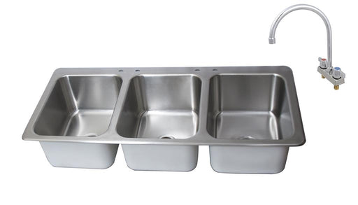 S/S 3 Compartments Drop-In Sink w/ 16" x 20" x 12" Bowls & Faucet-cityfoodequipment.com