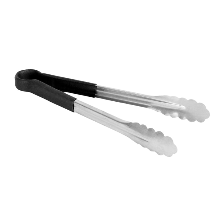 12" STAINLESS TONG, BLACK LOT OF 12 (Ea)-cityfoodequipment.com