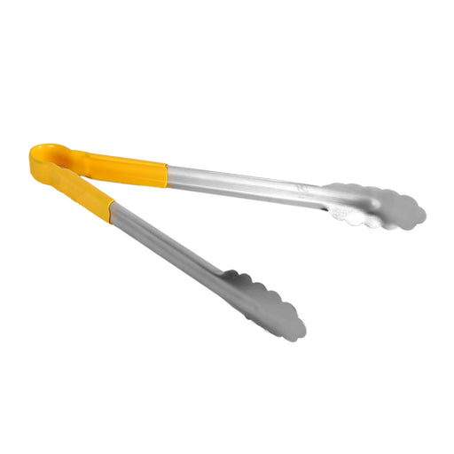 Thunder Group SLTG812Y 12"L Stainless Utility Tongs, Yellow - 12, (each)-cityfoodequipment.com