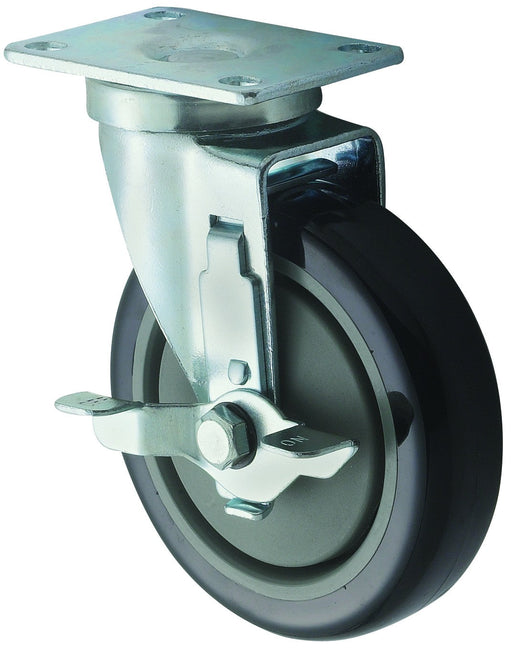 Caster w/Brake for 2-3/8" x 3 5/8" Universal Plate, 2pcs, 5"Dia (4 Set)-cityfoodequipment.com