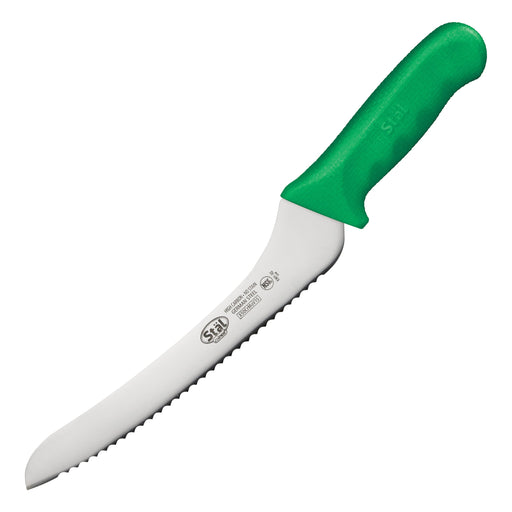 9" Bread Knife, Green PP Hdl, Offset (6 Each)-cityfoodequipment.com