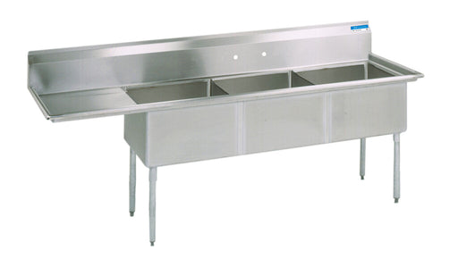 Compass 3 Compartments Sink w/ Left Drainboard 18" x 18" x 12" D Bowls SS-cityfoodequipment.com