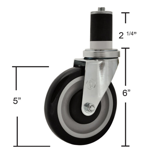 5" Polyurethane 1-5/8" Expanding Stem Swivel Caster With Top Lock Brake For Work Table. - Qty 4,-cityfoodequipment.com