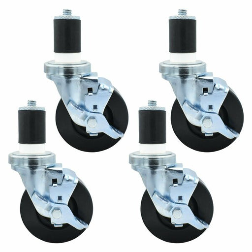 Set of (4) 4" Hard Rubber Wheel With 1-5/8" Expanding Stem Swivel Caster With Top Lock Brake For Work Table-cityfoodequipment.com