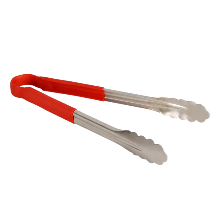 12" STAINLESS TONG, RED LOT OF 12 (Ea)-cityfoodequipment.com