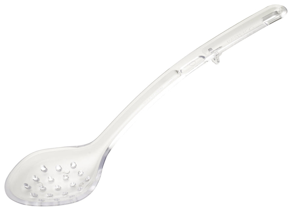13" Perforated Serving Spoon, Clear, PC, Curve (12 Each)-cityfoodequipment.com