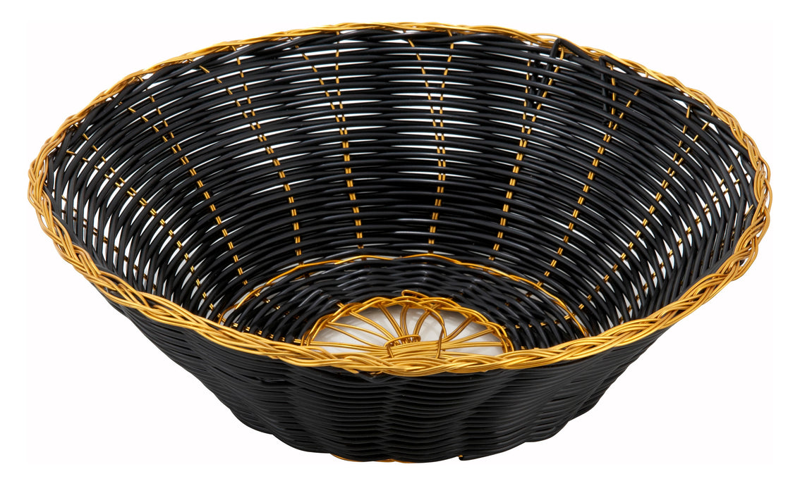 Poly Woven Baskets, Round, 8-1/4" x 2-1/4", Black/Gold (12 Dozen)-cityfoodequipment.com