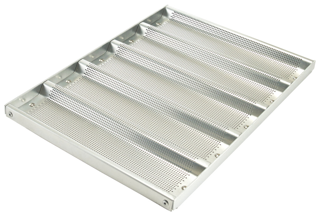 Sub Sandwich Roll Pan, 5 Slots, 13"x18"x1" OA, 16 Gauge, Silicon Glaze, Alum (6 Each)-cityfoodequipment.com