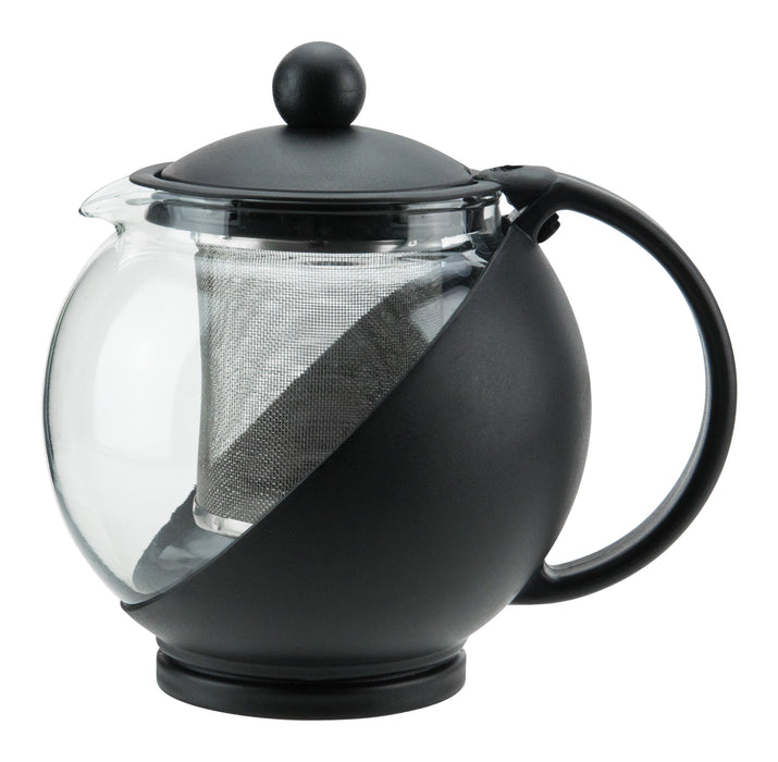 Teapot, 25 oz. Glass Liner with Removable S/S Strainer, PP Exterior, Black (48 Each)-cityfoodequipment.com