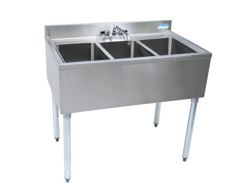 18"X36" Underbar Sink w/ Legs 3 Compartment w/ SS Faucet-cityfoodequipment.com
