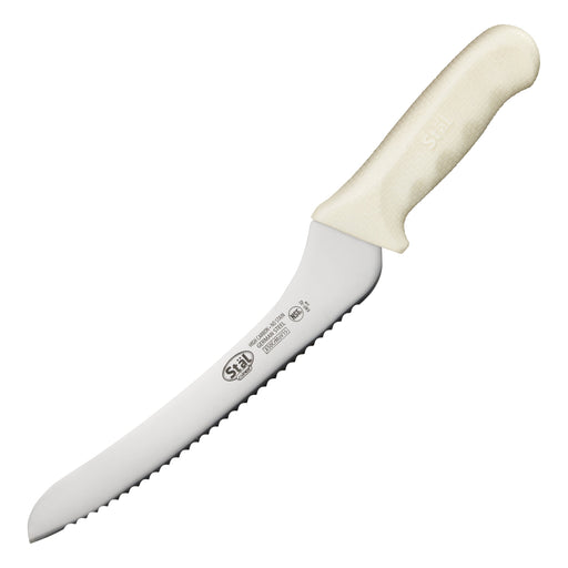 9" Bread Knife, White PP Hdl, Offset (6 Each)-cityfoodequipment.com