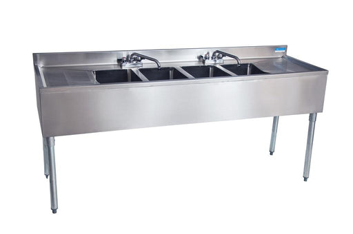 18"X84" Underbar Sink w/ Legs 4 Compartment Two Drainboards & Faucet-cityfoodequipment.com