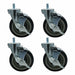 Set of (4) 5" Polyurethane Wheel 1/2"-13x1" Threaded Stem Swivel Casters With Top Lock Brake-cityfoodequipment.com
