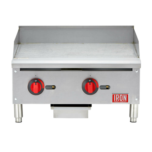 Iron Range Commercial Griddle, Natural Gas, Countertop, 24"W, Manual Controls, 24"W X 21"D-cityfoodequipment.com