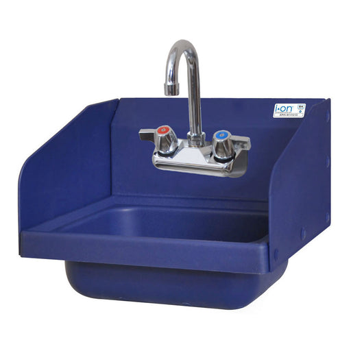 ION™ Blue Antimicrobial Hand Sink W/Side Splashes, Faucet, 2 Holes-cityfoodequipment.com