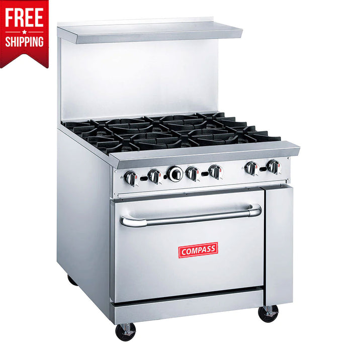 Compass PLG-DCR36-6B 36" Gas Range with Four (6) Open Burners-cityfoodequipment.com