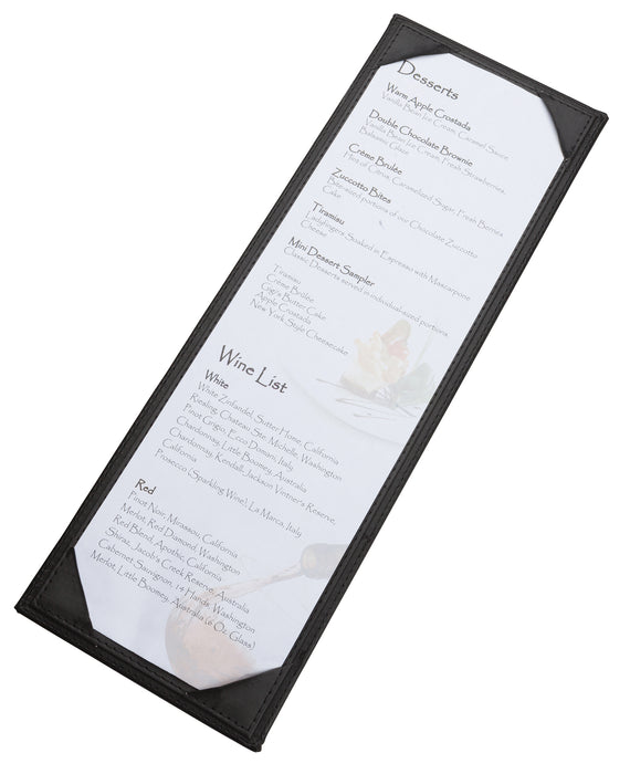 Single View Menu Cover for 4-1/2x14'' Insert, Black (10 Each)-cityfoodequipment.com