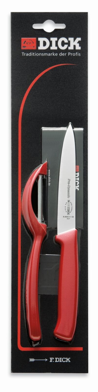F. Dick (8570010-03) Knife Set with Peeler, 2-Pieces, Red Handle-cityfoodequipment.com