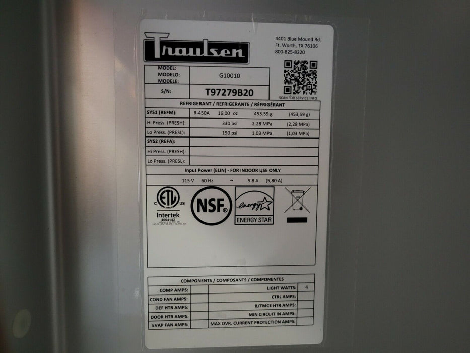Traulsen G10010 Commercial 1 Door Reach In Refrigerator - Never Used-cityfoodequipment.com