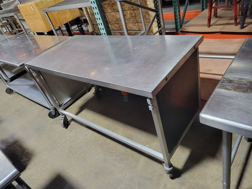 Stainless steel work table fitted with solid side panels. 60"W x 27"D x 35"H-cityfoodequipment.com