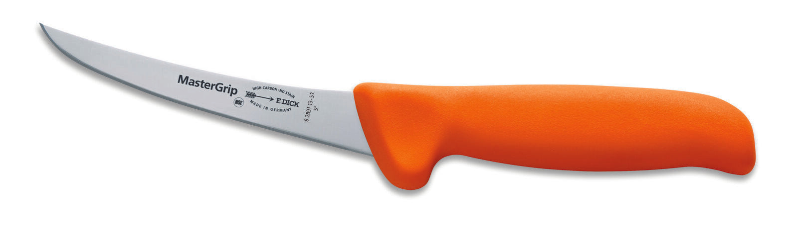 F. Dick (8289113-53) 5" Mastergrip Boning Knife, Curved, Stiff, Orange Handle-cityfoodequipment.com