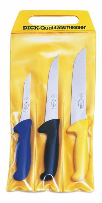 F. Dick (8257000) Set of 3 Ergogrip Butcher Knives, 3 colors in pouch-cityfoodequipment.com