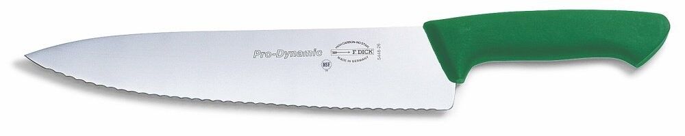 F. Dick (8544826-14) 10" Chef's Knife, Serrated Edge, Green Handle - Pro Dynamic-cityfoodequipment.com