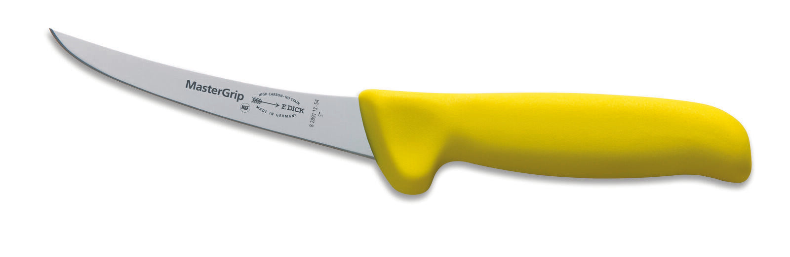 F. Dick (8289113-54) 5" Mastergrip Boning Knife, Curved, Stiff, Yellow Handle-cityfoodequipment.com