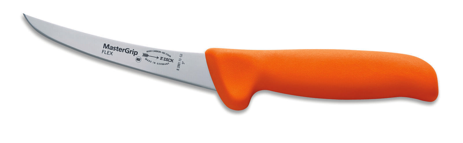 F. Dick (8288113-53) 5" Mastergrip Boning Knife, Curved, Flex, Orange Handle-cityfoodequipment.com