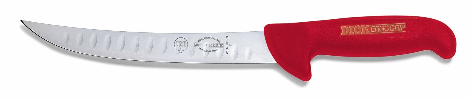 F. Dick (8242521K-03) 8" Breaking Knife, Kullenschliff, Red Handle-cityfoodequipment.com
