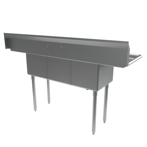 S/S 3 Compartments Convenience Store Sink Dual 12" Drainboards 14" x 16" x 12" D-cityfoodequipment.com