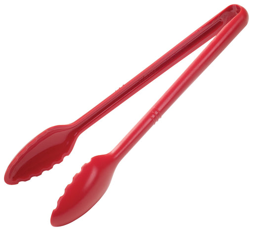 12" PC Serving Tong, Red, Curve (12 Each)-cityfoodequipment.com