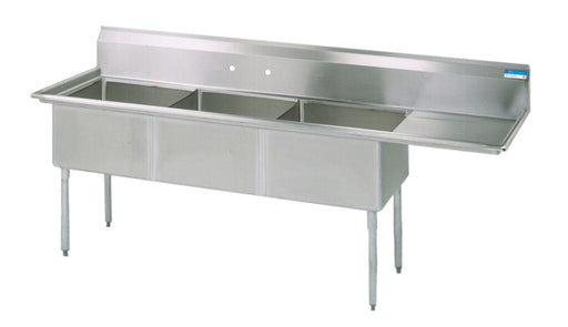Compass 3 Compartments Sink w/ Right Drainboard 18" x 18" x 12" D Bowls SS-cityfoodequipment.com